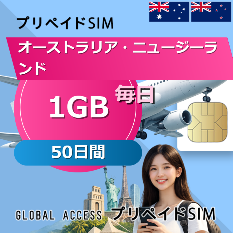 オーストラリア・ニュージーランド SIMカード 1GB 毎日 50日間