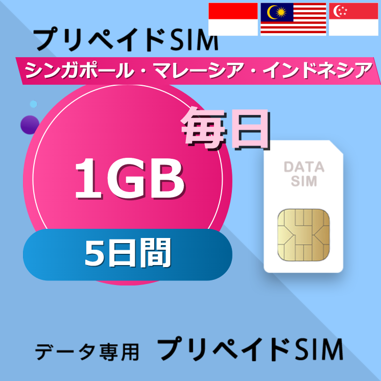 シンガポール・マレーシア・インドネシア 1GB / 毎日 5日間
