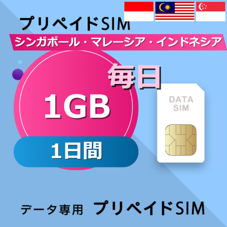 シンガポール・マレーシア・インドネシア 1GB / 毎日 1日間