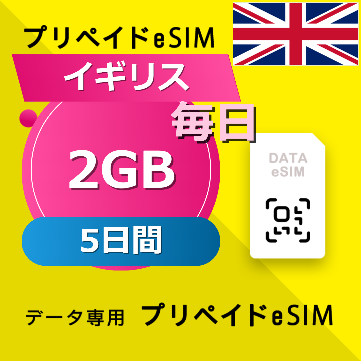 イギリス 2GB / 毎日 5日間