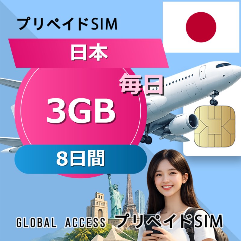 日本 SIMカード 3GB 毎日 8日間
