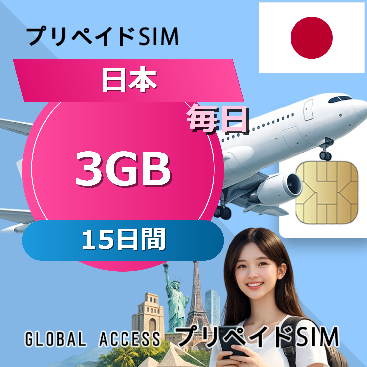 日本 SIMカード 3GB 毎日 15日間