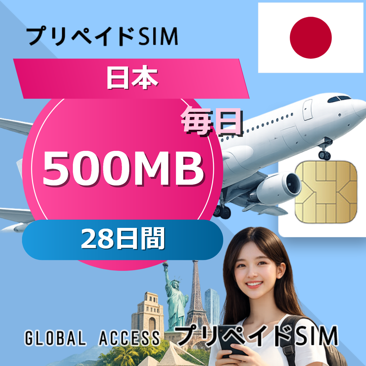 日本 SIMカード 500MB 毎日 28日間