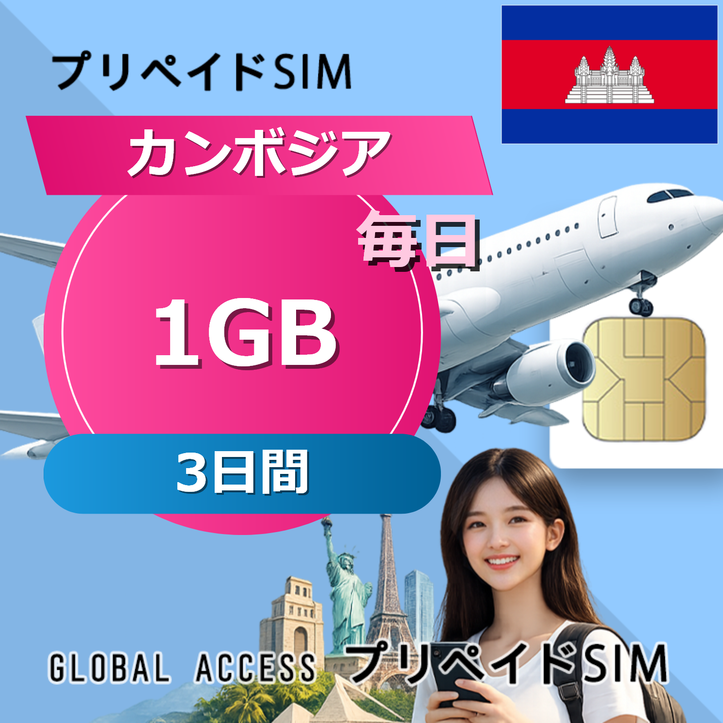 カンボジア SIMカード 1GB 毎日 3日間