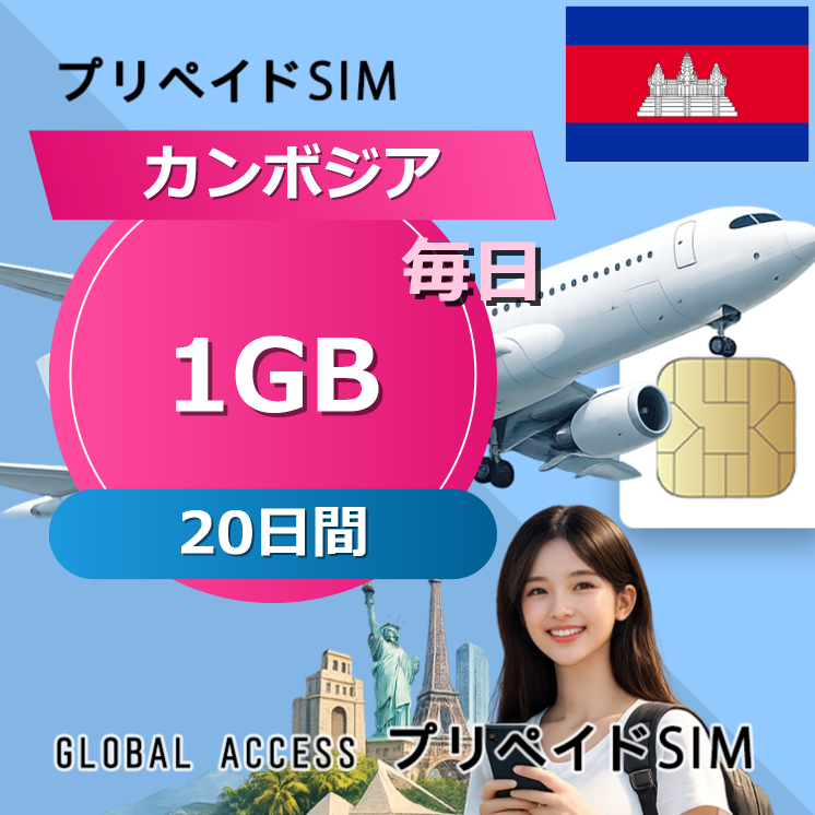 カンボジア SIMカード 1GB 毎日 20日間