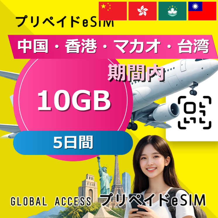 中国・香港・マカオ・台湾 eSIM 10GB 5日間