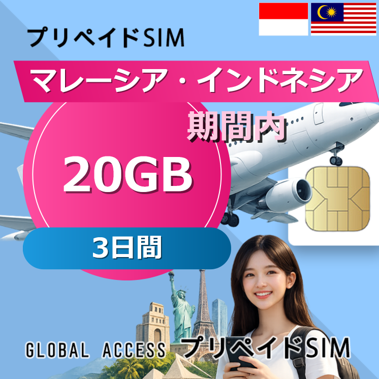 マレーシア・インドネシア SIMカード 20GB 3日間