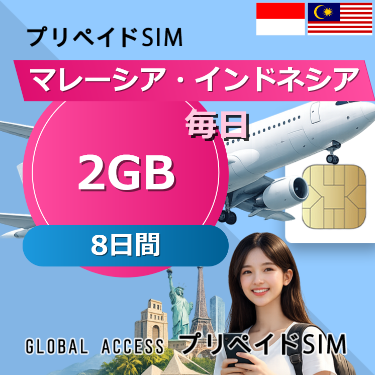 マレーシア・インドネシア SIMカード 2GB 毎日 8日間