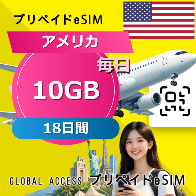 アメリカ eSIM 10GB 毎日 18日間