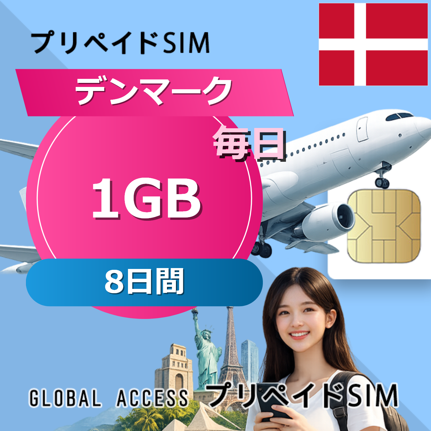 デンマーク 1GB 毎日 8日間