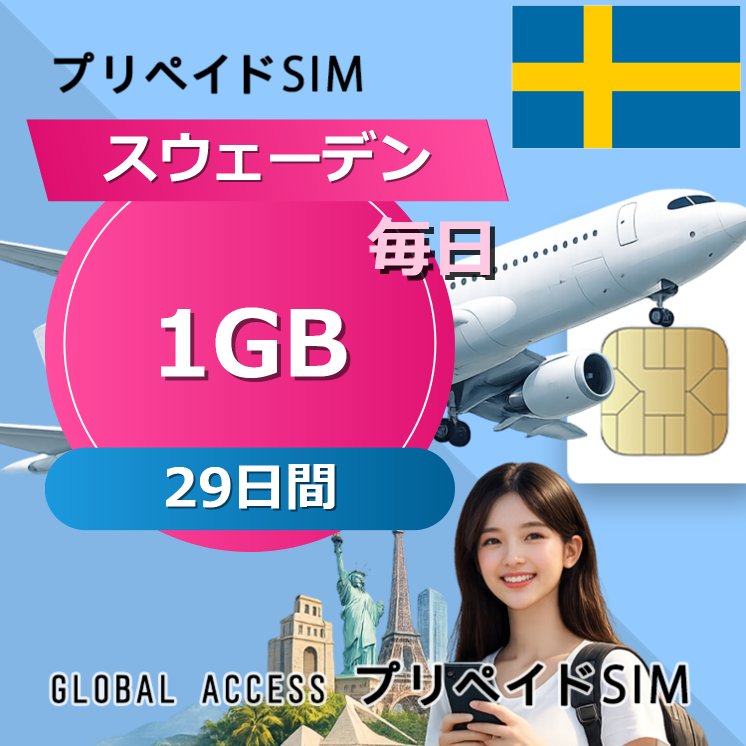 スウェーデン SIMカード 1GB 毎日 29日間