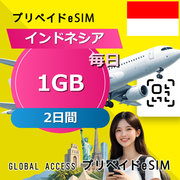 インドネシア eSIM 1GB 毎日 2日間