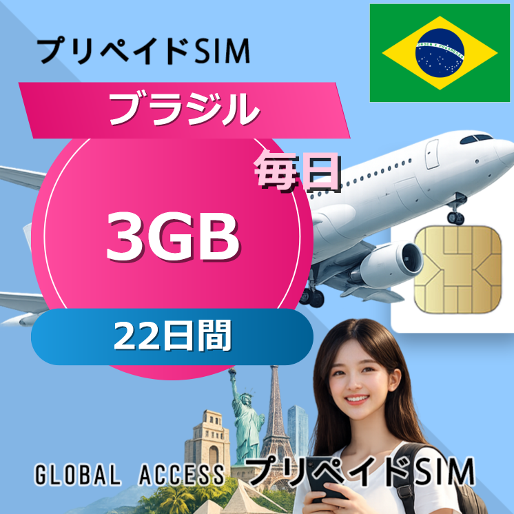 ブラジル SIMカード 3GB 毎日 22日間