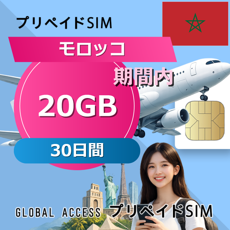 モロッコ SIMカード 20GB 30日間