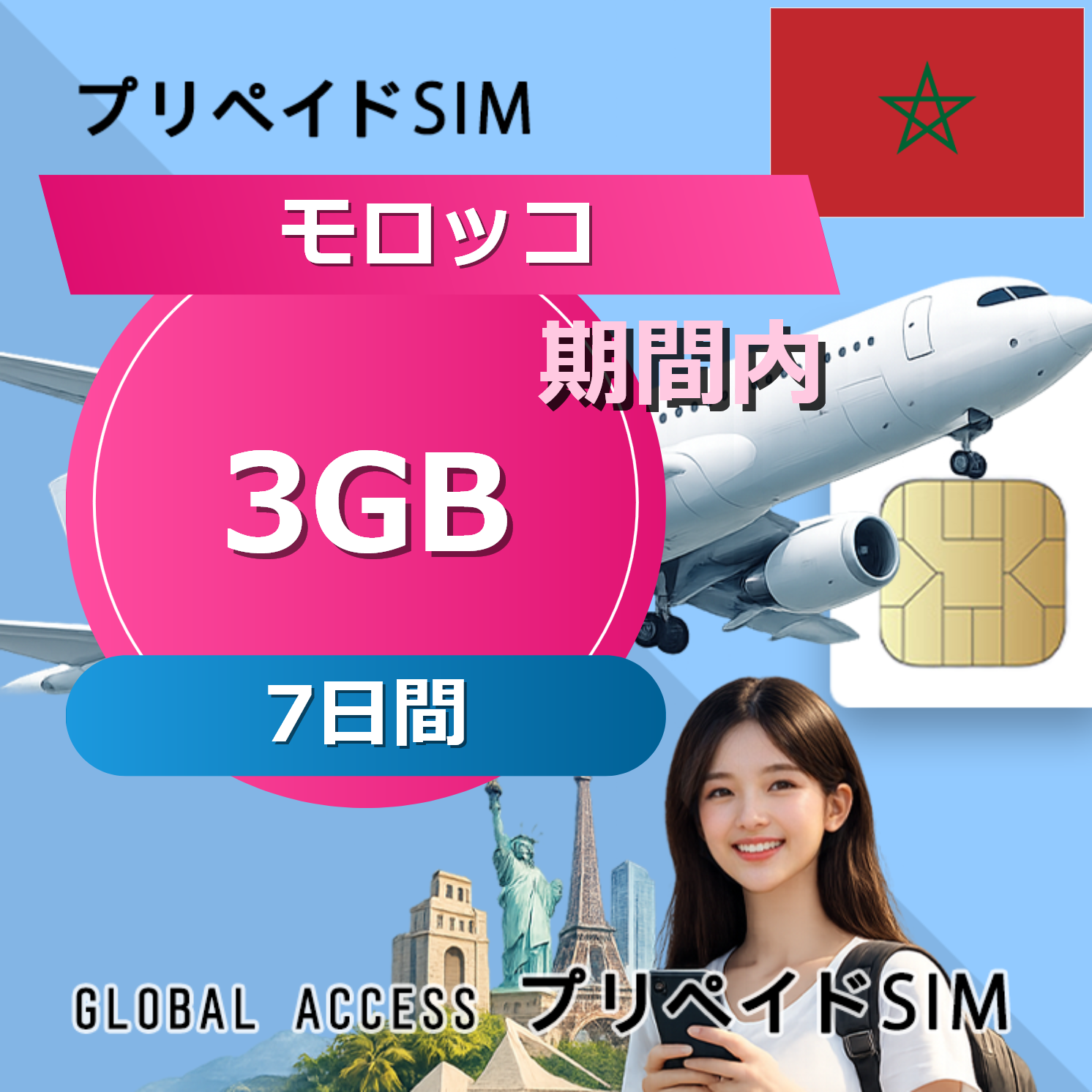 モロッコ SIMカード 3GB 7日間