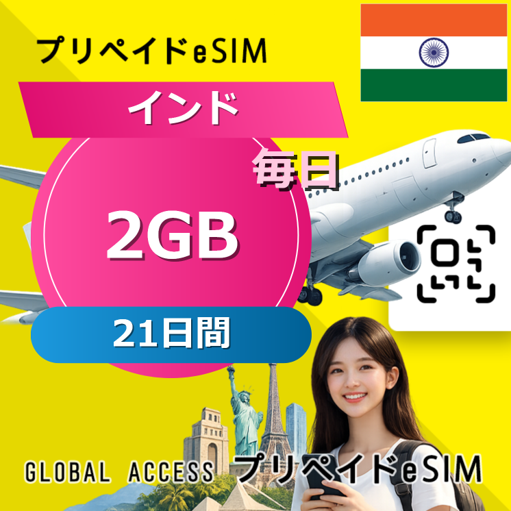 インド eSIM 2GB 毎日 21日間