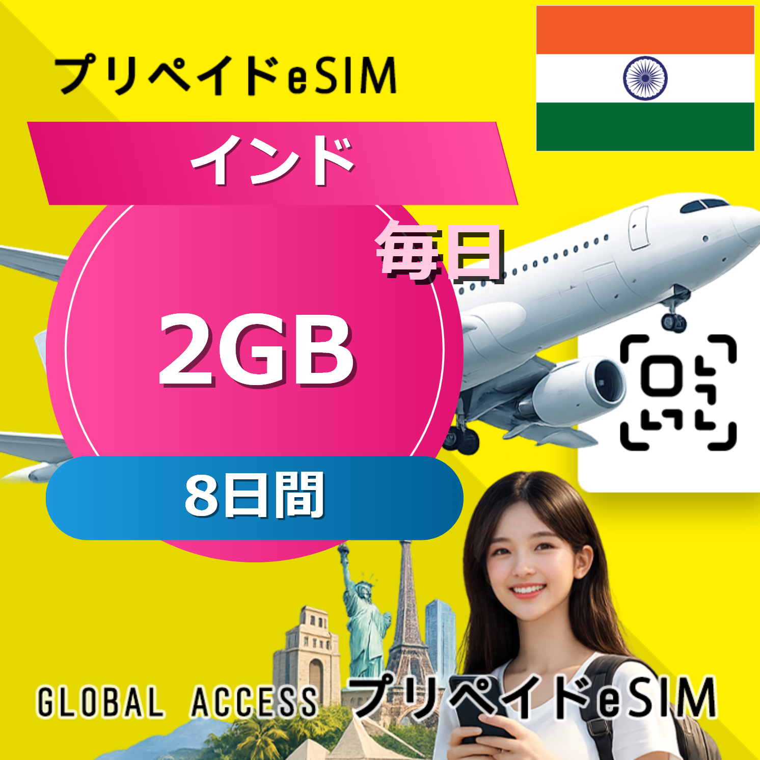 インド eSIM 2GB 毎日 8日間