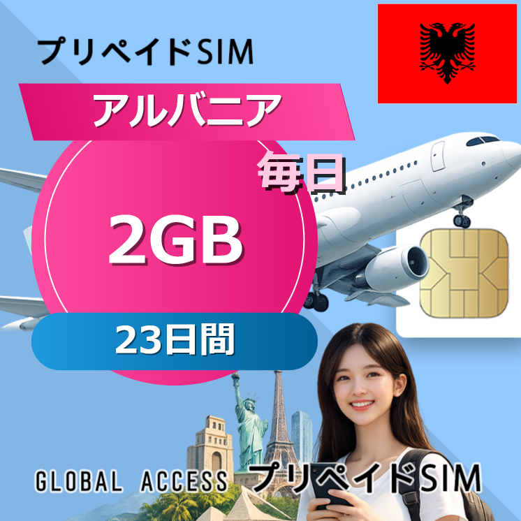 アルバニア SIMカード 2GB 毎日 23日間