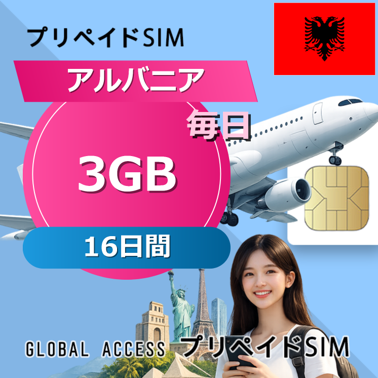 アルバニア SIMカード 3GB 毎日 16日間
