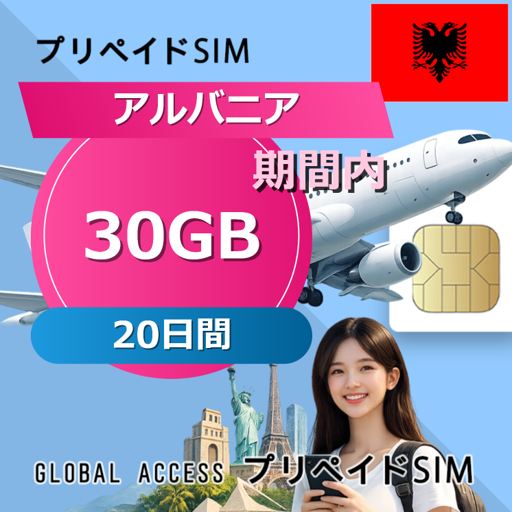 アルバニア SIMカード 30GB 20日間