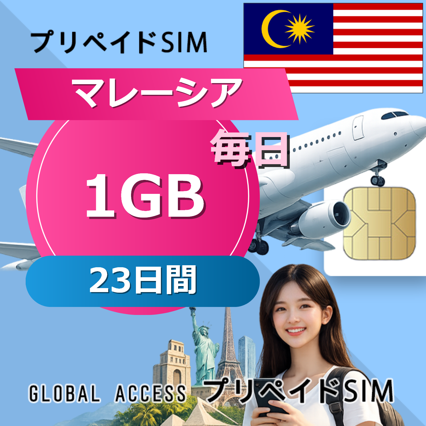 マレーシア SIMカード 1GB 毎日 23日間