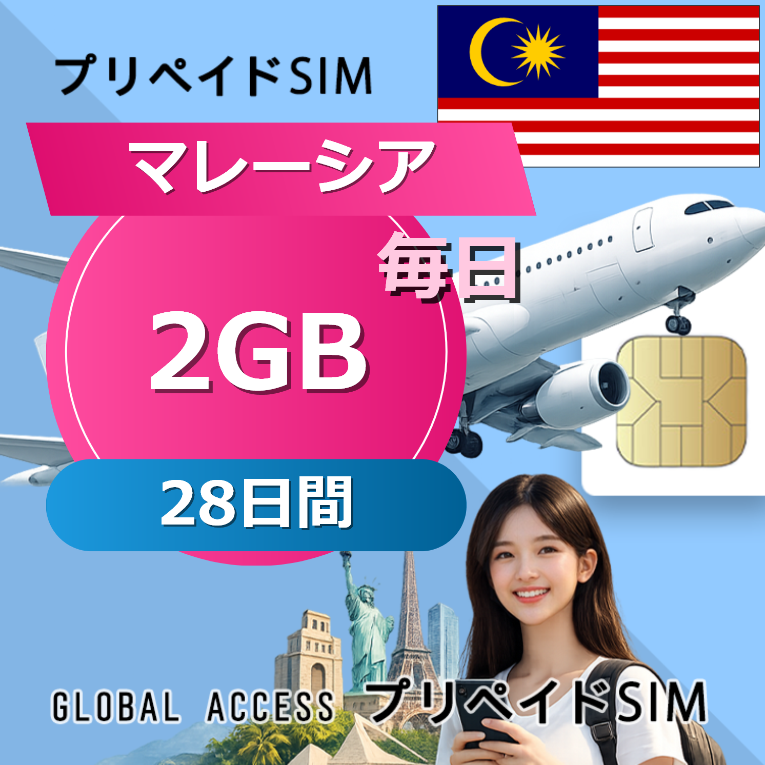 マレーシア SIMカード 2GB 毎日 28日間