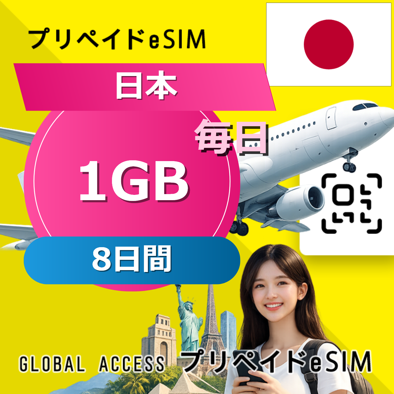 日本 eSIM 1GB 毎日 8日間