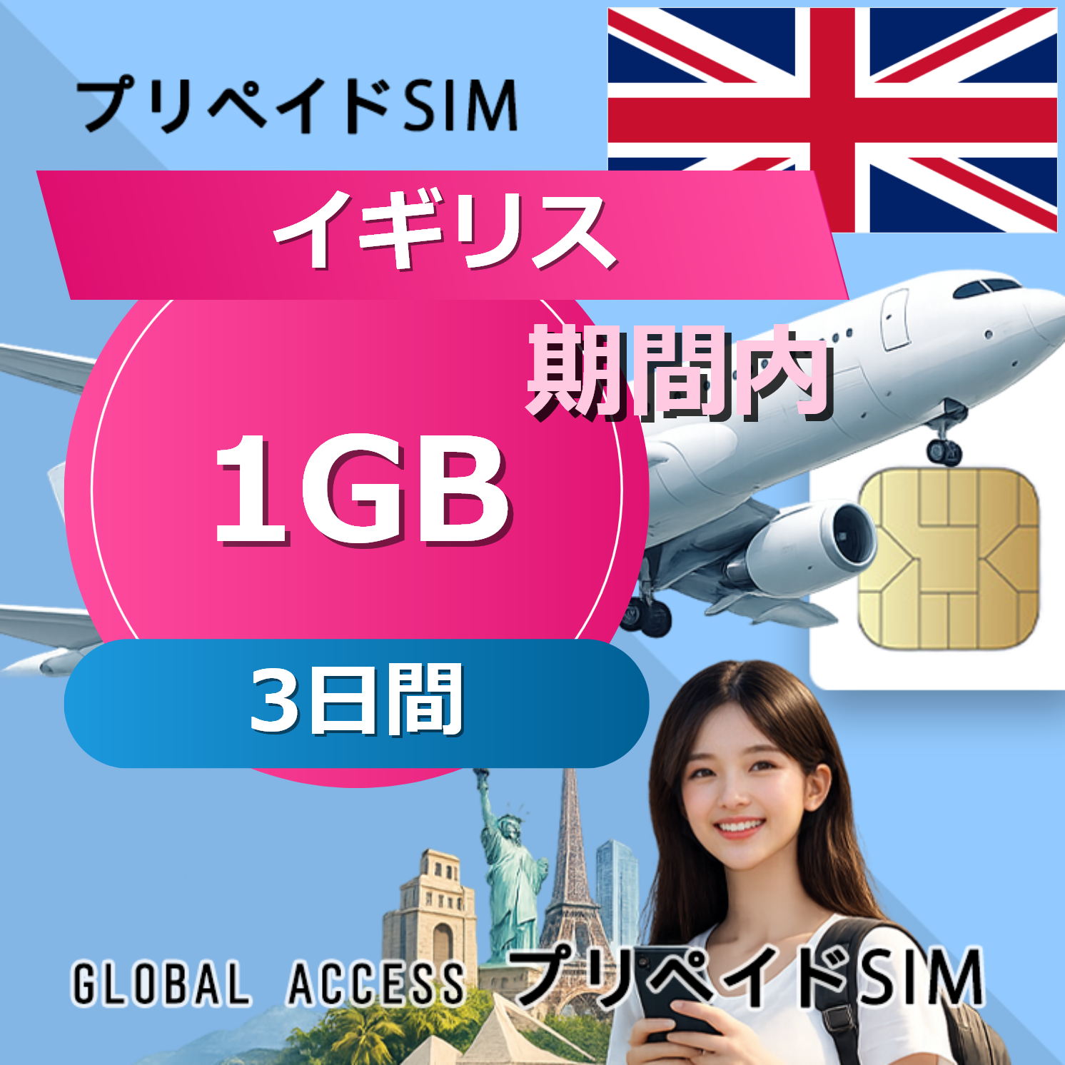 イギリス SIMカード 1GB 3日間