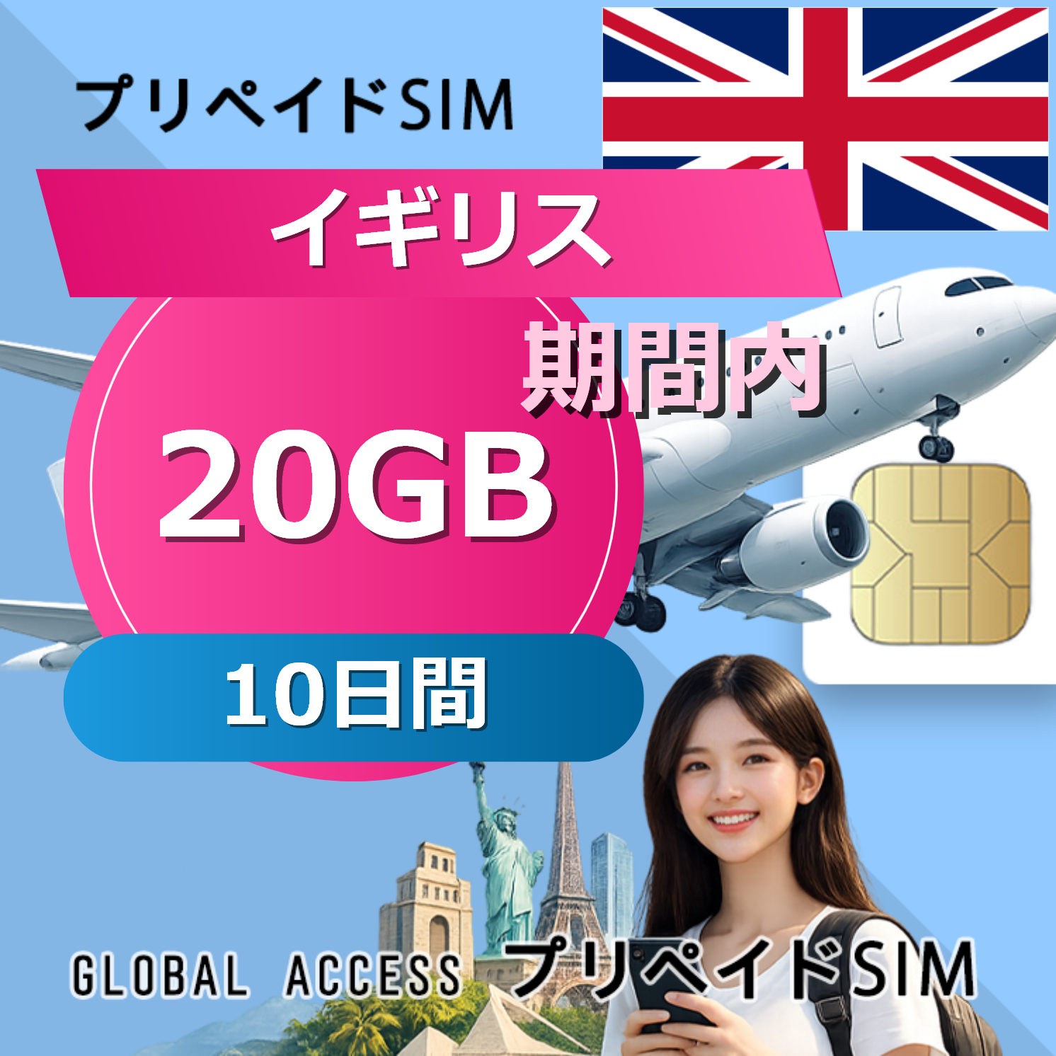 イギリス SIMカード 20GB 10日間