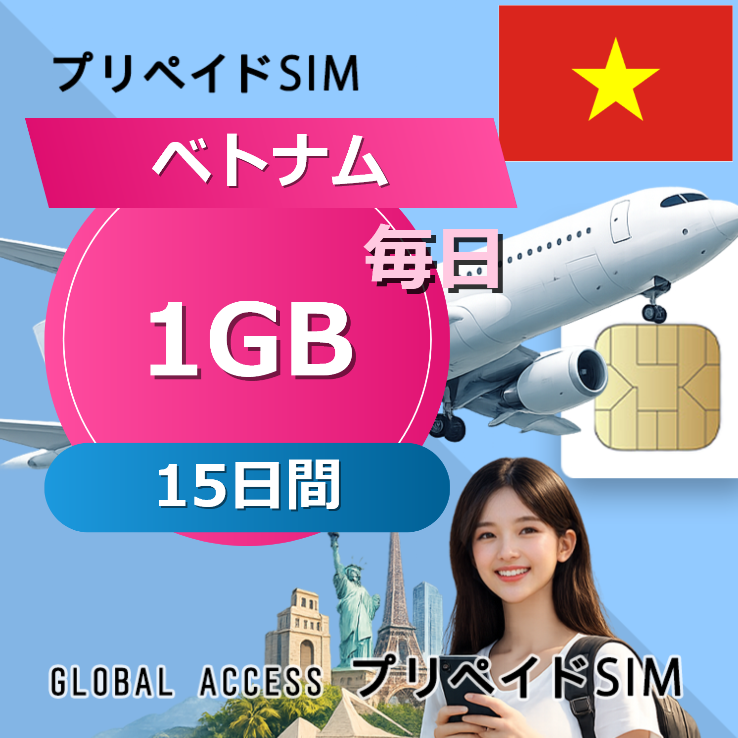 ベトナム SIMカード 1GB 毎日 15日間
