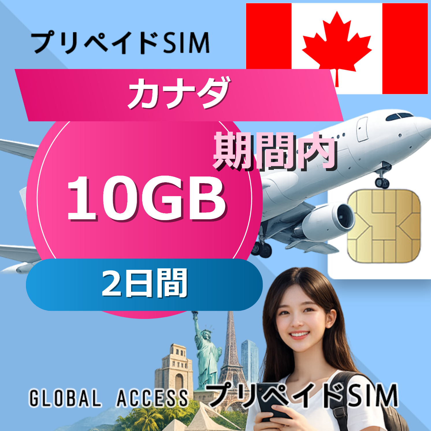 カナダ SIMカード 10GB 2日間