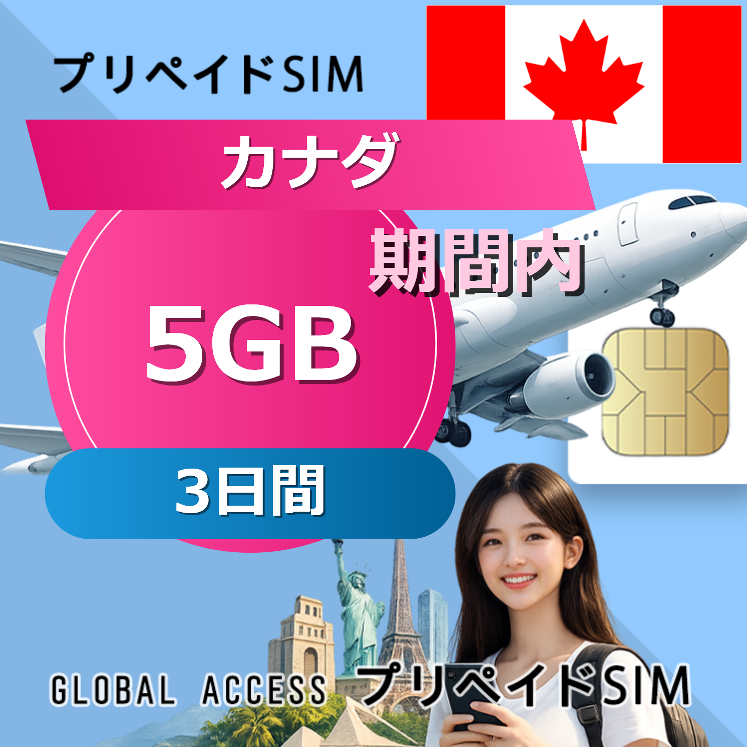 カナダ SIMカード 5GB 3日間