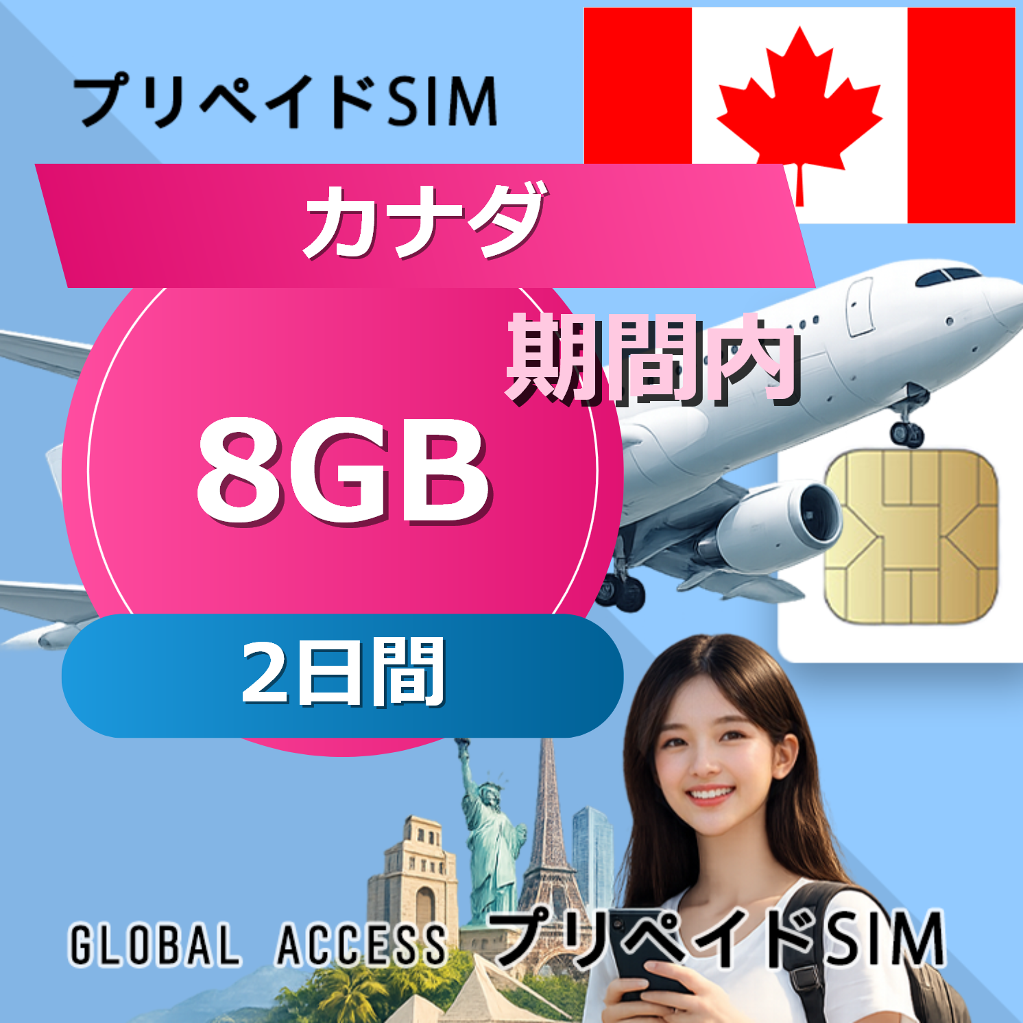 カナダ SIMカード 8GB 2日間