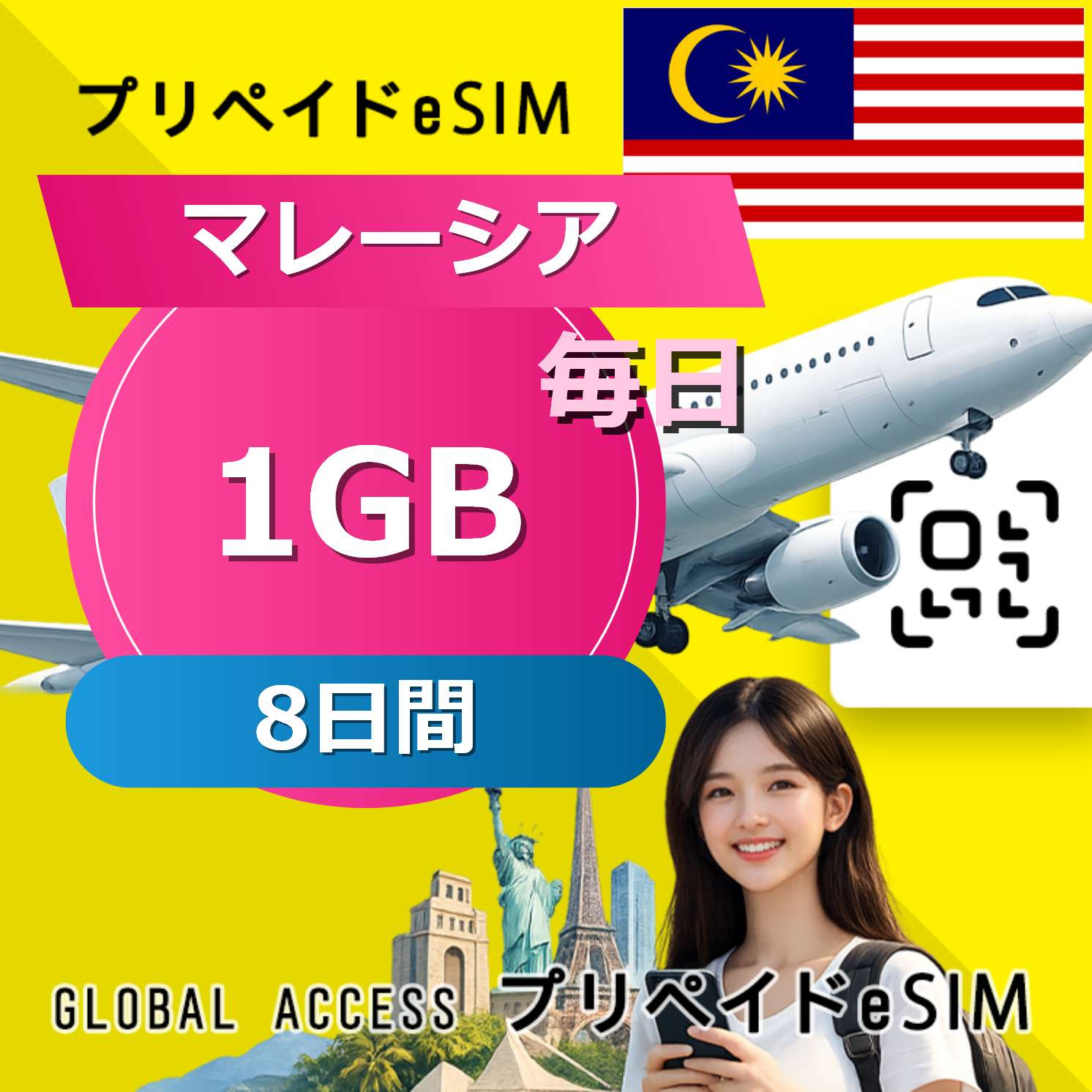 マレーシア eSIM 1GB 毎日 8日間