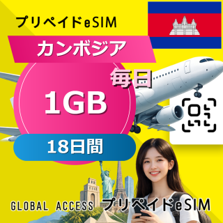 カンボジア eSIM 1GB 毎日 18日間