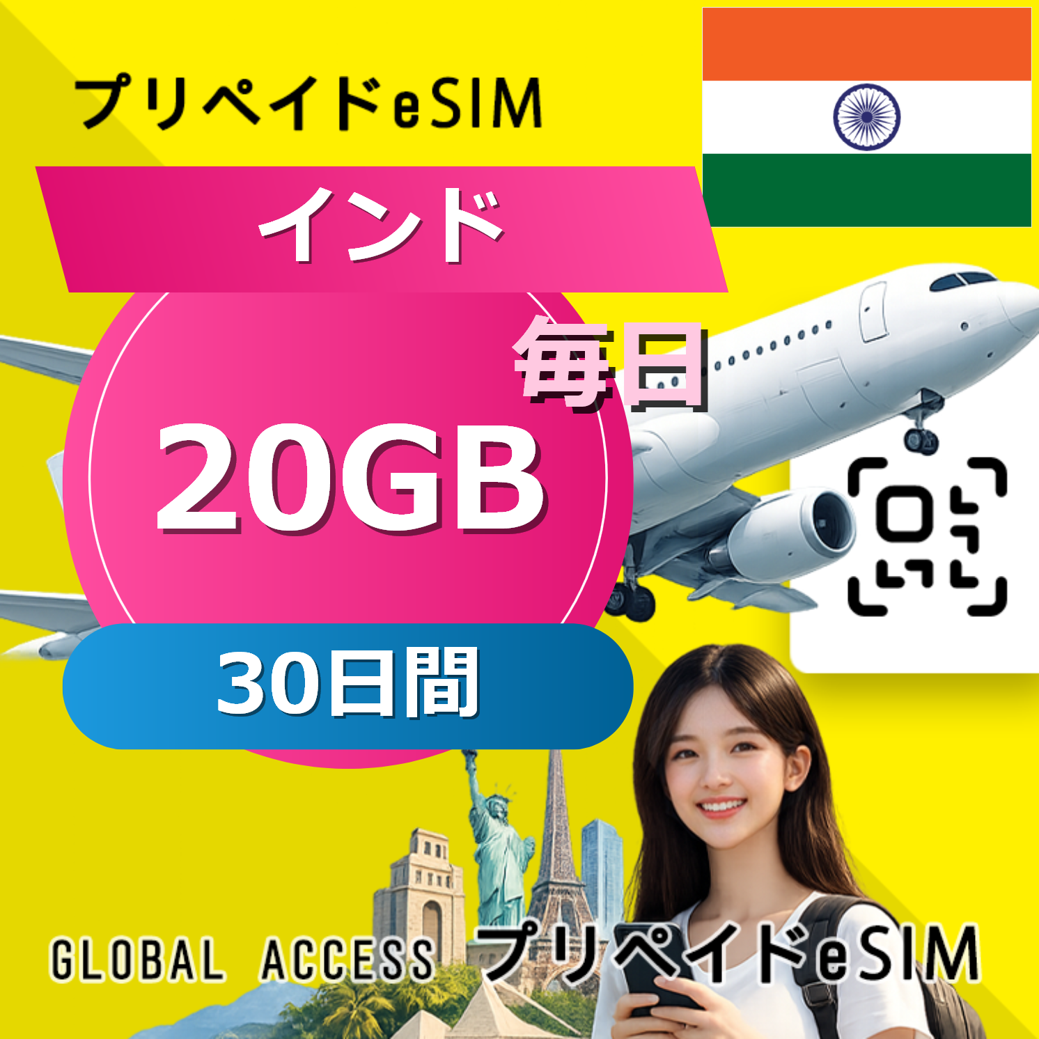 インド eSIM 20GB 毎日 30日間