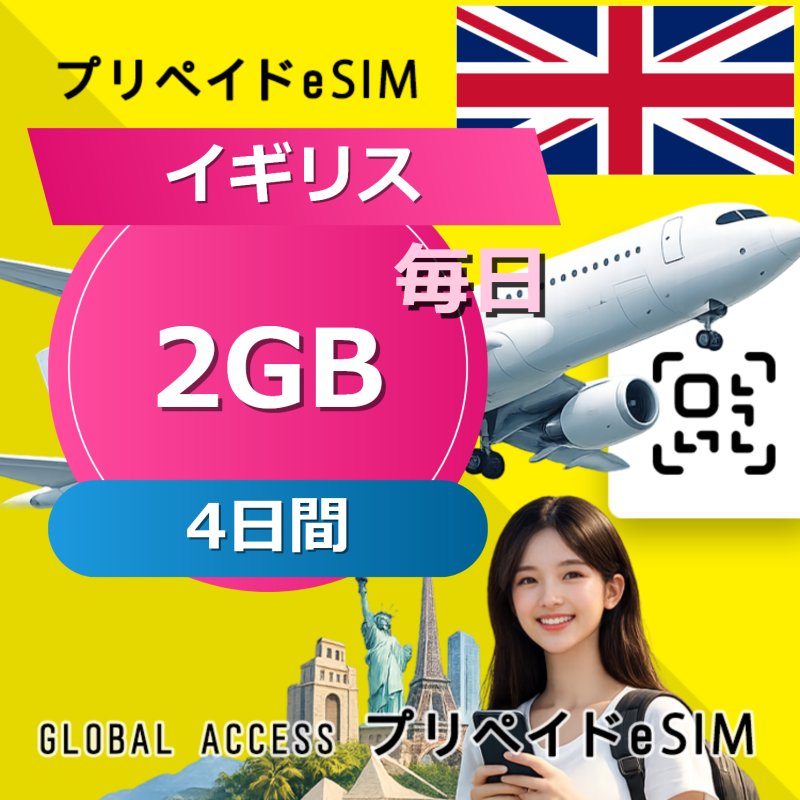 イギリス eSIM 2GB 毎日 4日間