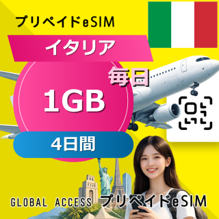 イタリア eSIM 1GB 毎日 4日間