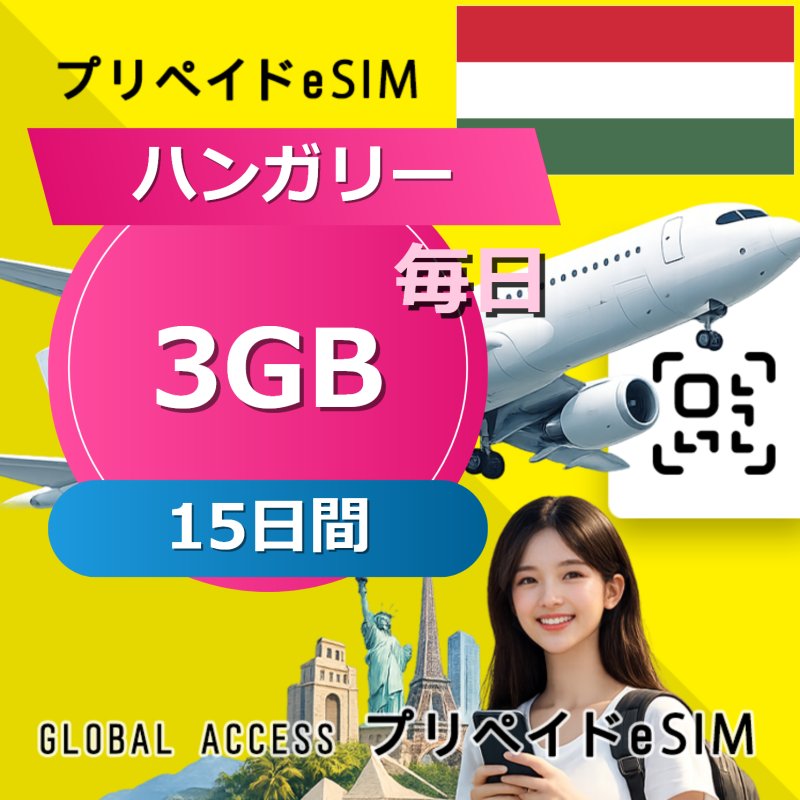 ハンガリー eSIM 3GB 毎日 15日間