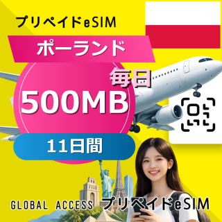 ポーランド eSIM 500MB 毎日 11日間