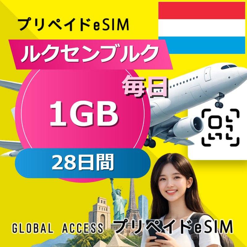 ルクセンブルク eSIM 1GB 毎日 28日間