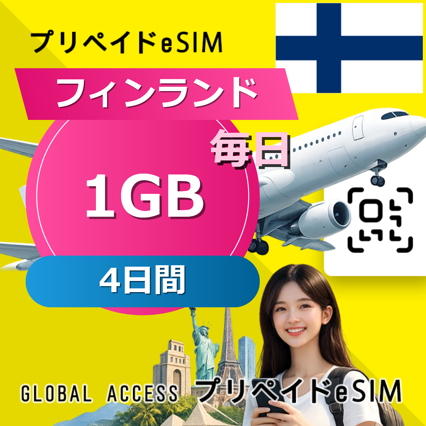 フィンランド eSIM 1GB 毎日 4日間
