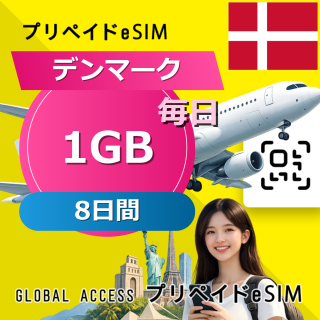 デンマーク eSIM 1GB 毎日 8日間