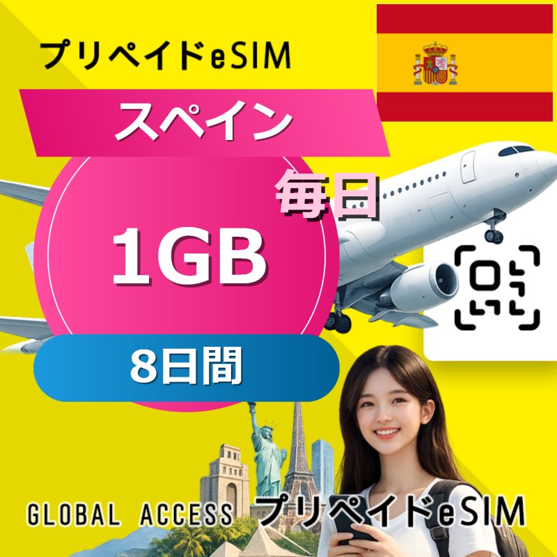 スペイン eSIM 1GB 毎日 8日間