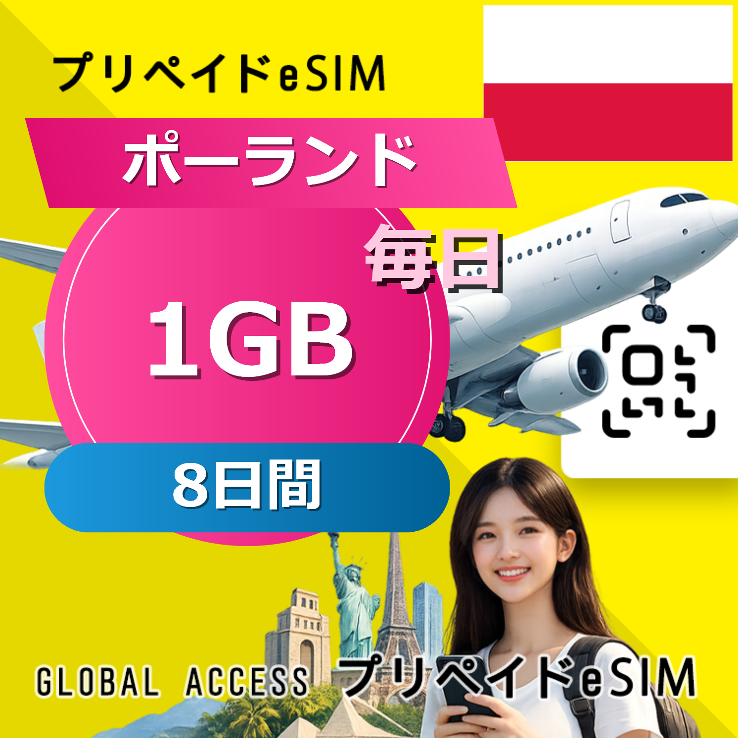 ポーランド eSIM 1GB 毎日 8日間